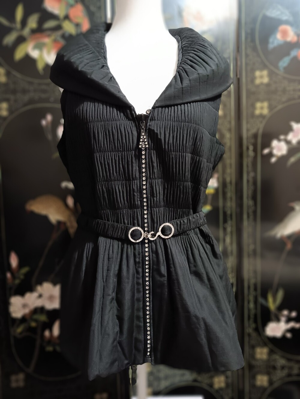 Sleeveless Black Vest With Rhinestone Zipper